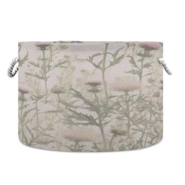 Imagem de JUZIHAI Cesta de armazenamento dobrável de flores de ervas para bebês, cesto de roupa suja, cobertor com alças de corda de algodão, caixa de brinquedos dobrável, organizador de armário para quarto