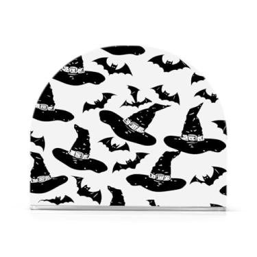 Imagem de JUZIHAI Suporte de guardanapo padrão de Halloween para mesa dispensador de guardanapo de acrílico suporte de lenços independente de mesa para cozinha sala de jantar bar festa decoração de casa