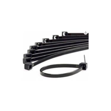 Imagem de Abraçadeira de Nylon Preta, 30cm x 3,6mm, 100 Unidades, Material Nylon 66, com Proteção UV, para Organização de Cabos e Fios
