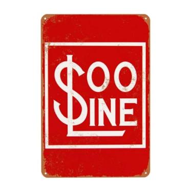 Imagem de Placa de metal vintage, placas de latão Soo Line Railroad, pôster de decoração de placa versátil para casa homem mulheres bar casa homem caverna acessórios garagem quintal quarto parede presente 20 x