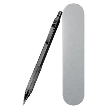 Imagem de D & K Exclusives Lapiseira de 0,5 mm com alça de metal, inclui refis de grafite de 12 HB (60 mm) lápis de precisão para escola, escritório, desenho, esboço, antiderrapante (preto)