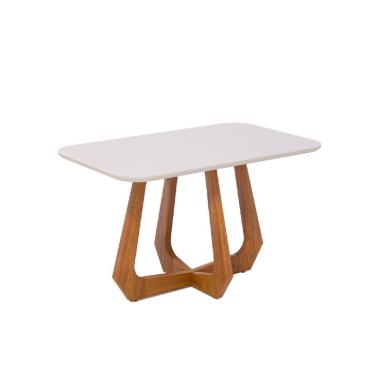 Imagem de Mesa de Jantar Retangular com Tampo de Vidro Off White Bromélia Cinamomo 130 cm