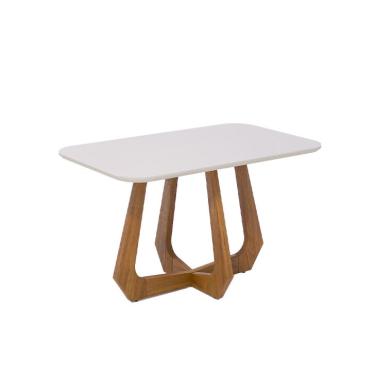 Imagem de Mesa de Jantar Retangular com Tampo de Vidro Off White Bromélia Cinamomo 140 cm