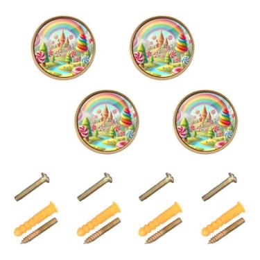 Imagem de ODAWA Candy Land Rainbow Pacote com 4 puxadores e puxadores decorativos redondos para gavetas de cômoda para armário com parafuso