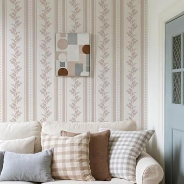 Imagem de Cabbrix Papel de parede vintage descasque e cole papel de parede floral 43 cm x 1000 cm Boho neutro papel de parede vinil impermeável autoadesivo para decoração de armário de quarto