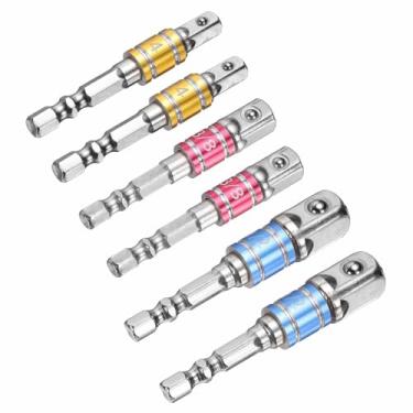 Imagem de HARFINGTON Conjunto de extensão de soquete de chave de impacto, 6 peças, 1/10.2 cm, 3/20.3 cm, 1/5.1 cm, adaptador de haste hexagonal brilhante de 1/10.2 cm para chaves de fenda, prata