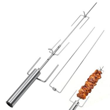 Imagem de Kit de churrasqueira elétrica portátil sem fio, suporte universal para torrador de motor automático com haste de cuspir de aço inoxidável de comprimento ajustável, churrasqueira rotativa automática