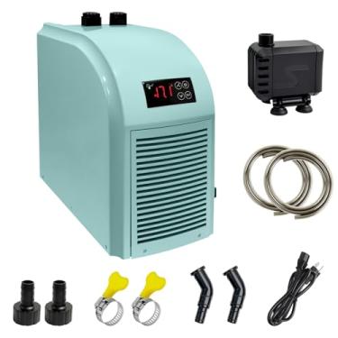 Imagem de YAKUST Mini resfriador de aquário de 79 galões, resfriador de tanque de peixes, resfriador aquático ativo de 1/3 HP para Axolotl, refrigerador de aquário com tela de LED, tubo, bomba de água, controle