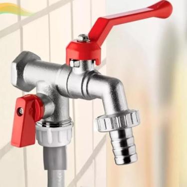 Imagem de Torneira Esfera Dupla 2 Saídas para Tanque e Máquina de Lavar Metal Cromado com Bico Removível (3 Unidades)