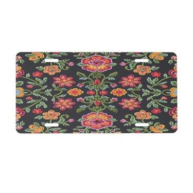 Imagem de Placa de licença étnica mandala floral para frente do carro placas de carro alumínio metal adequado para caminhão placa de porta de carro bar café acessórios automotivos para homens mulheres 15 x 30