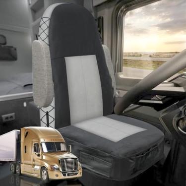 Imagem de Capa de assento de caminhão dianteiro, universal para Freightliner Cascadia/F650/F750/Volvo/Kenworth, capa de assento de motorista antiderrapante de lona 900D preta e cinza com muitos bolsos, capas de