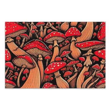 Imagem de Quebra-cabeça adulto 500 peças presentes engraçados jogo de quebra-cabeça preto vermelho cogumelos difíceis flor animal pintura, 50 x 37 centímetros