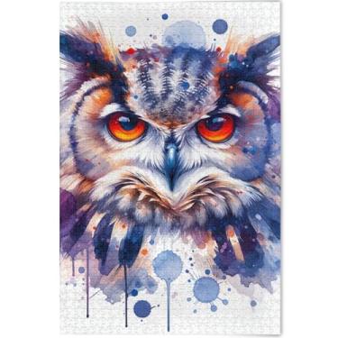 Imagem de Quebra-cabeças em aquarela com estampa de coruja fofa, 1000 peças, adultos, brinquedo, arte, jogos divertidos para adultos, jogo personalizado, engraçado, 75 x 50 cm