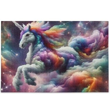 Imagem de Quebra-cabeça de nebulosa de unicórnio arco-íris 1000 peças cenário adulto decoração de arte animal Cool Prime Puzzles personalizados engraçados presentes tecnológicos, 75 x 50 cm