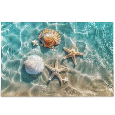 Imagem de Quebra-cabeça de 1000 peças com conchas de praia, estrela-do-mar, para adultos, amigos, família, jogos, presentes, família, brinquedo de arte, 75 x 50 cm