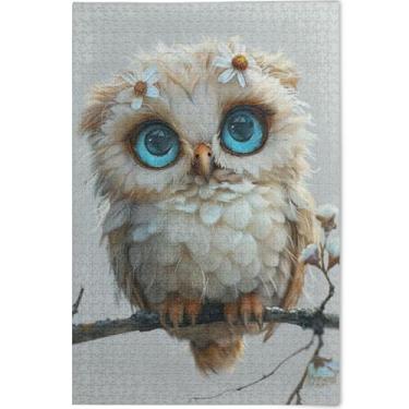 Imagem de Quebra-cabeça com estampa floral de coruja fofa, 500 peças para adultos, divertido, bobo, personalizado, exclusivo para adultos, cenário, arte floral, 52 cm x 38 cm