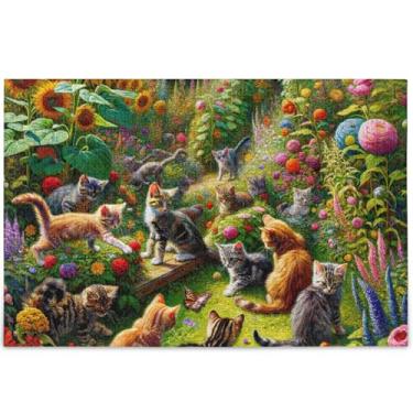 Imagem de Quebra-cabeça de 1000 peças com estampa de gatinho e gato, 1000 peças, engraçado, natureza, diversão, quebra-cabeça paisagem, arte, 75 x 50 cm