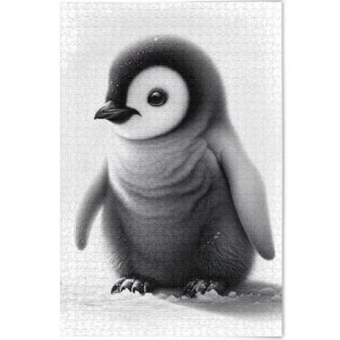 Imagem de Quebra-cabeça adulto pinguim preto e branco 500 peças de presentes tecnológicos arte personalizada quebra-cabeças de arte animal, 52 cm x 37,8 cm