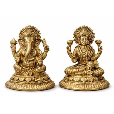 Imagem de BEXCO Conjunto de estátuas de latão, Lakshmi e Ganesha, Lord Ganesha e Deusa Laxmi, par para uso diário e Diwali Pooja (3,8 cm)