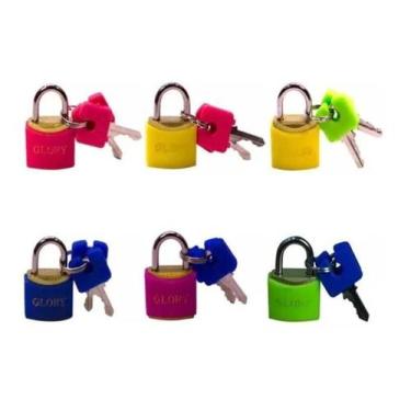 Imagem de Kit 12 Cadeado Pequeno 25Mm Cartela Cadeado Glory Colorido