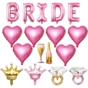 Imagem de Balões de noiva, conjunto de decorações de chá de panela de 17 peças com letras, corações, coroas, anéis, balão de champanhe para casamento, festa de noivado, despedida de solteira