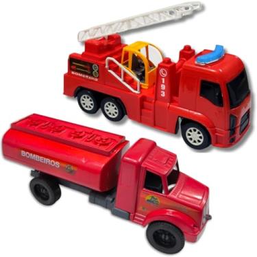 Imagem de 2 Caminhões Bombeiro Pipa Tanque Brinquedo Resgate