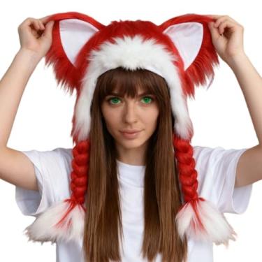 Imagem de Chapéu com orelhas – Chapéu de orelha de gato com tranças | Chapéus de animais com tranças - para mulheres, meninas, meninos, inverno, ao ar livre, ambientes internos