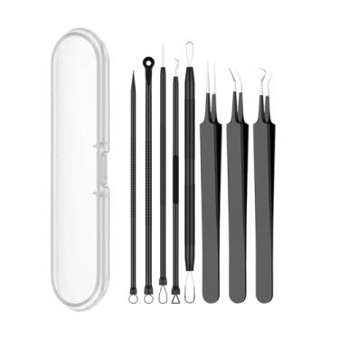 Imagem de 8 ferramentas de remoção de cravos, kit de ferramentas de espinha e extrator de comedões – Remoção profissional de acne, espinhas, manchas e pontos brancos para rosto e nariz, com estojo transparente