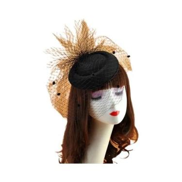 Imagem de Chapéu Fascinator Feminino Chique Artesanal Com Plumas Para Casamento,