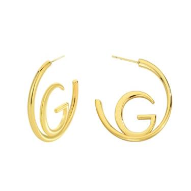 Imagem de Brincos elegantes com letras de designer em ouro 18 quilates - Escolha seu brinco favorito para um ajuste confortável e moderno, perfeito para adicionar um toque pessoal às suas roupas casuais, 0.6