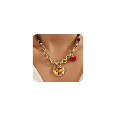 Imagem de Stringex Colar de cachecol de coração vintage para mulheres, pingentes de bandana de seda dourada, boêmio, grosso, colar com pingente de coração, joias modernas, presentes de dia dos namorados, Large