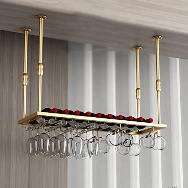 Imagem de Prateleiras de vinho de teto, rack de taças, suporte de parede para copos de vinho montados no teto, altura e largura ajustáveis, prateleira de armazenamento de vinho flutuante de aço inoxidável