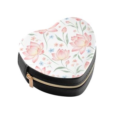 Imagem de Burbuja Caixa de joias em forma de coração de lótus, mini estojo de viagem para mulheres e meninas, organizador portátil de armazenamento para brincos, anéis, colares e pulseiras