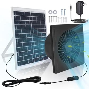 Imagem de KingMiKi Exaustor solar, painel solar de 25 W, 20 cm de alta velocidade com suporte, ventilador solar potente de 2600 RPM para galinheiro, com um adaptador de alimentação CA para CC para estufa, sótão