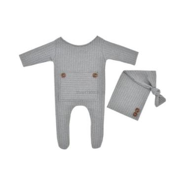Imagem de Conjunto De Macacão De Tricô E Touca Para Bebê Recém-Nascido (Menino/M