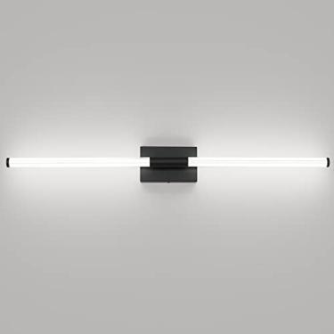 Imagem de Aoceley Luminária de LED moderna, luminária de banheiro com iluminação completa de 360° sobre o espelho, 32W 5500K branco frio, arandela de parede com fio, 101 cm, preto