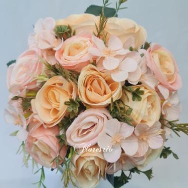 Imagem de Buquê de Noiva Artificial com Flores Coloridas para Casamento Civil ou Religioso(Champanhe/Margarida champanhe)