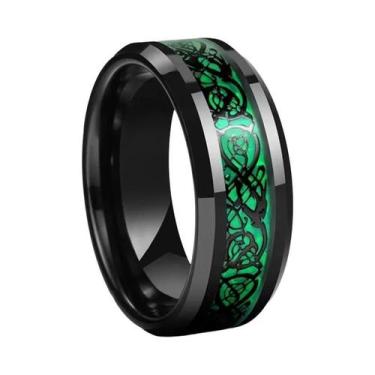 Imagem de Anel Masculino De Tungstênio Preto De 8mm Com Dragão Celta E Faixa De 
