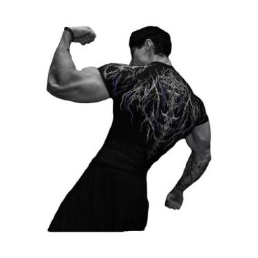 Imagem de Camiseta Masculina Gótica Escura Com Arte Abstrata, Estampa De Monstro