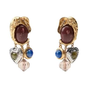 Imagem de Conjunto De Brincos E Colar De Resina Vintage Com Pedras Preciosas Em 