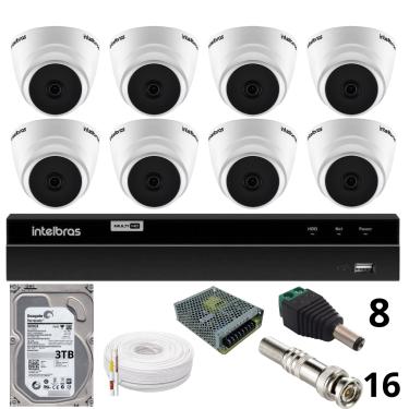 Imagem de Kit 8 Câmeras 1220 D Mic 1080p Com Microfone Dvr Intelbras 1216-c Mhdx Com Acesso Remoto Hd 3tb
