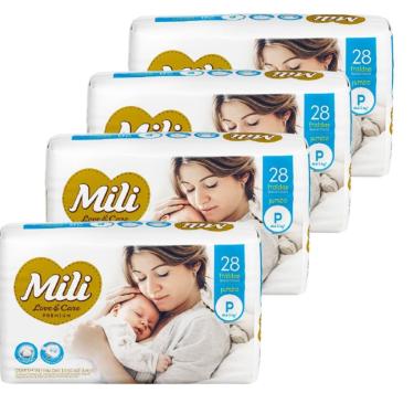 Imagem de Fralda Descartável Mili  Love & Care Tam: P   4 Pacotes c/ 28 - Premium