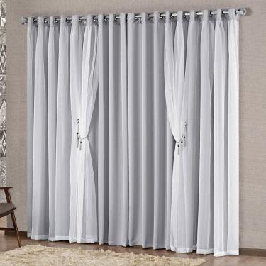 Imagem de Cortina Mabelle 3,00m x 2,50m Semi Blackout Com Voal Premium Pingentes Sala Quarto - Cinza