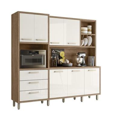 Imagem de Armario Cozinha Leona 7 Portas e 3 Gavetas - Nicioli, Carvalho Rustico