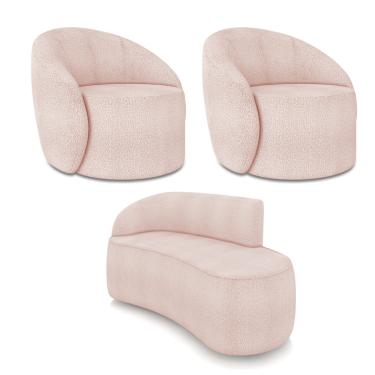 Imagem de Sofá 2 Lugares Orgânico 140cm Morgan e 2 Poltronas Lua Bouclê Rosê D03 - D'Rossi