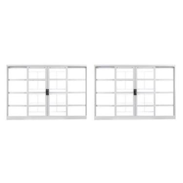 Imagem de Kit com 2 Janelas de Aço de Correr 100x120cm 4 Folhas com Grade e Vidr