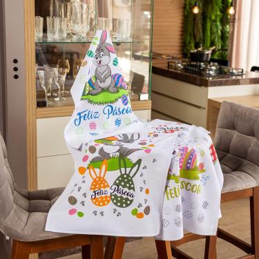Imagem de Pano De Prato Pascoa 50Cmx70Cm Estampado 12Und. Branco