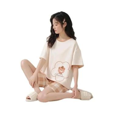 Imagem de Conjunto De Pijama Feminino Oversized De Verão Com Manga Curta, Solto 
