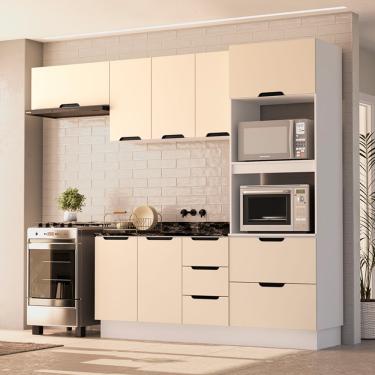 Imagem de Cozinha Modulada 4 Peças sem Pia e Rodapé Maeena Politorno - Branco/Creme
