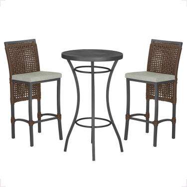 Imagem de Mesa Bistrô Com 2 Banquetas Roma Preta Corda Náutica 3 Trama Marrom